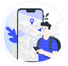 Person with mobile phone showing map for delivery tracking