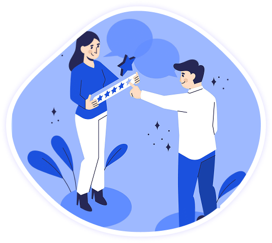 People exchanging a five-star rating illustration