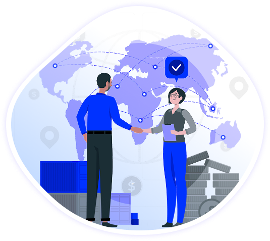 Business people joining hands in unity with digital interface overlay