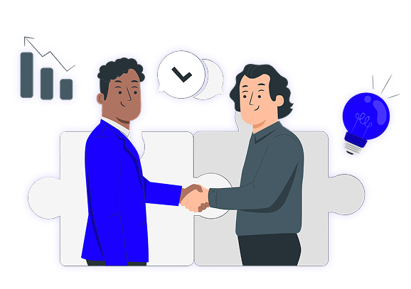 Two business people shaking hands with business graphics in background